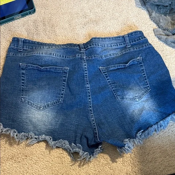 Stretchy Blue Distressed Jean Shorts - Picture 3 of 4
